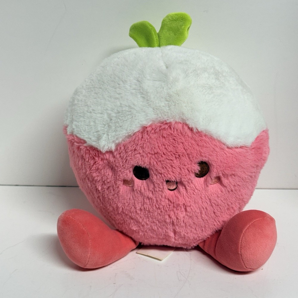Miniso Pink Strawberry Style Fruit Plush Green Leaf 8"‎  Stuffed Toy Kawaii